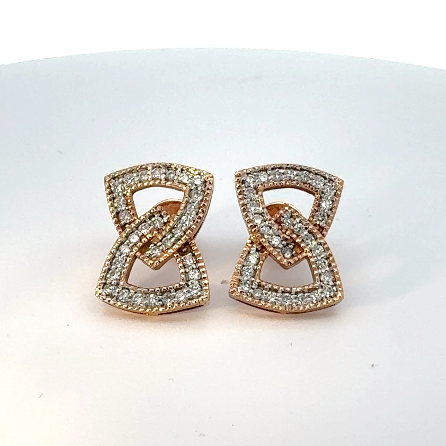 Interlinked Geometric Gold Stud Earrings with Pave Detailing